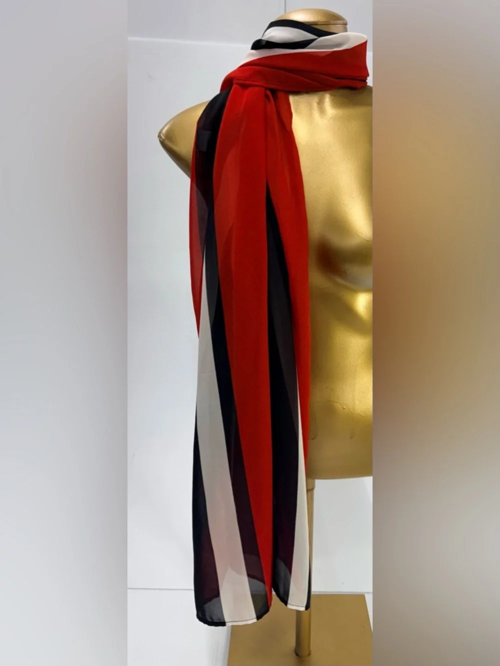 La Blanca Vintage‎ Sheer Scarf Red Black Ivory Striped Lightweight Wrap